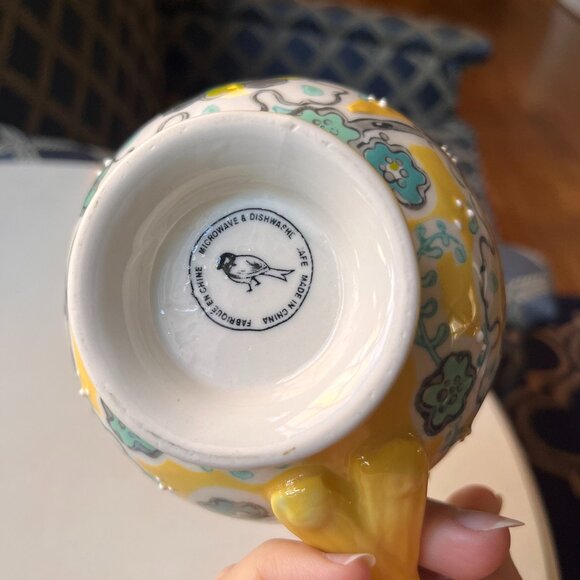 Anthropologie Elka Ayaka Footed Yellow Floral Mug Twisted Handle - Picture 9 of 14